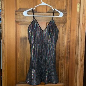 X BY NBD: rainbow sequence dress